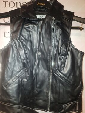 Premium Black Faux Leather Zip-Front Women's Vest By Broome & Allen